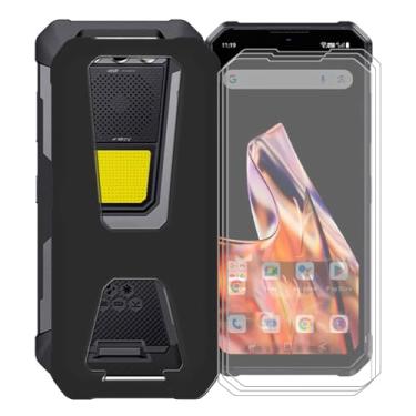 Imagem de KJYFOANI Capa para Fossibot F106 Pro, com [3 películas protetoras de tela de vidro temperado], capa preta de silicone macio à prova de choque para Fossibot F106 Pro (6,6 polegadas) - preta