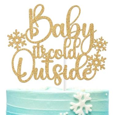 Imagem de Enfeite de bolo Baby It's Cold Outside, decoração de bolo de floco de neve Oh Baby/Little Sweet, chá de bebê de inverno/revelação de gênero/suprimentos de decoração de festa de aniversário, glitter