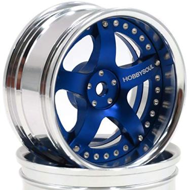 Imagem de hobbysoul 2pcs RC 1/10 Aluminum Wheel Rims Hex 12mm Adjustable Offset Silver & Blue Color Fit 1:10 RC On Road Drift Touring Car Tires