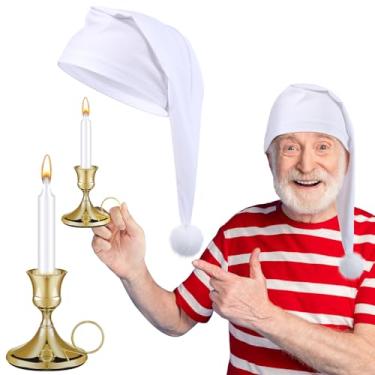 Imagem de Chuarry Acessório masculino para dormir à noite, chapéu de pijama masculino, boné de dormir à noite, vela branca e suporte de vela (branco, 3 peças)