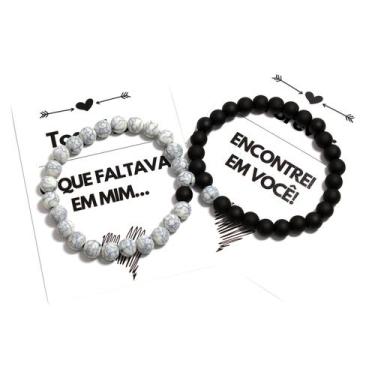 Imagem de Kit C/02 Pulseira de Bolinha Casal Namorados Amizade Você Me Completa 