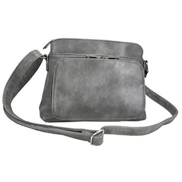 Imagem de Zzfab Bolsa transversal pequena de couro sintético macio com vários bolsos e organizador lateral, Cinza, Small