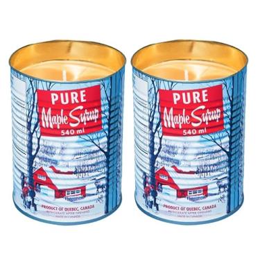 Imagem de Seracon Vela de lata de xarope de bordo feita à mão, aroma autêntico de bordo com cera de soja natural e sem chumbo (pavio de algodão, pacote com 2)