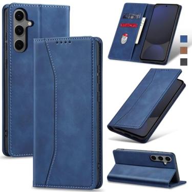 Imagem de Jasonyu Flip Carteira Capa para Samsung Galaxy S24 FE,Capinha Folio Magnética de Couro com Suporte para Cartão,Suporte para Chute - Protetora Durável de TPU à Prova de Choque para Telefone,Azul