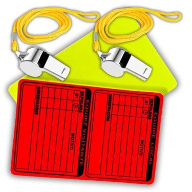 Imagem de 2 Apito De Metal Com Cordão + Cartão De Árbitro Futebol Kit - Zona Liv