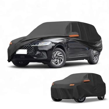 Imagem de Partuto Capa de carro à prova d'água para todos os climas, automotiva, externa, anti-UV, proteção contra chuva e sol, cobertura externa completa para Lincoln Corsair 190T-PU preta com tiras refletoras