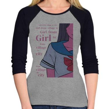 Imagem de Baby Look Raglan Girl From Village To City Manga 3/4 - Foca na Moda, C
