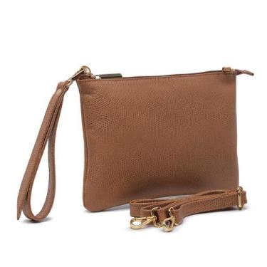 Imagem de Bolsa Carteira De Mão Clutch Transversal Pequena De Couro Caramelo - L