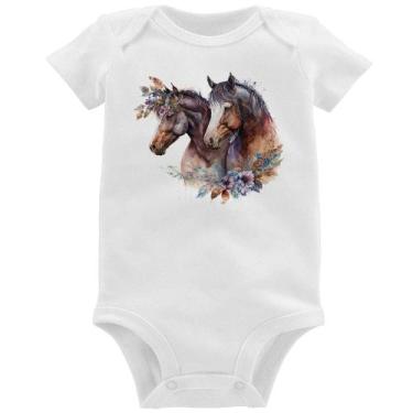 Imagem de Body Bebê Casal de cavalos e flores - Foca na Moda, Branco, G