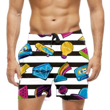 Imagem de Short Praia Shorts Banho Bermuda Verão Xadrez Cartoon Objetos 905 - SM