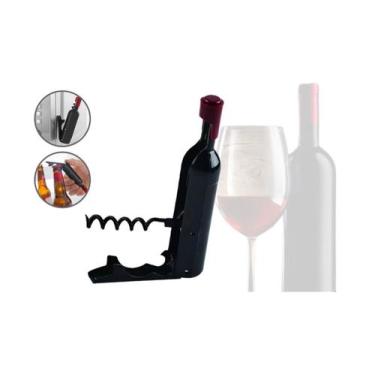 Imagem de Saca rolhas abridor de garrafas 2em1 11cm em formato de vinho com imã 
