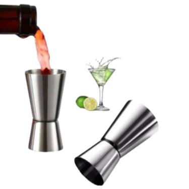 Imagem de Kit 2 Copos Dosador Duplo Em Inox 25ml / 50ml Medidor Bebida - Loja Co