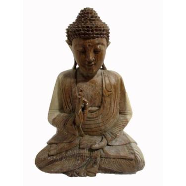 Imagem de Escultura Decorativa Buda 60cm Madeira Finos Traços Formosa - LUXdécor