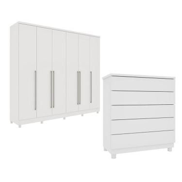 Imagem de Guarda-Roupa 6 Portas Portugal E Comoda 5 Gavetas Premium Com Pés Espresso Móveis Neve