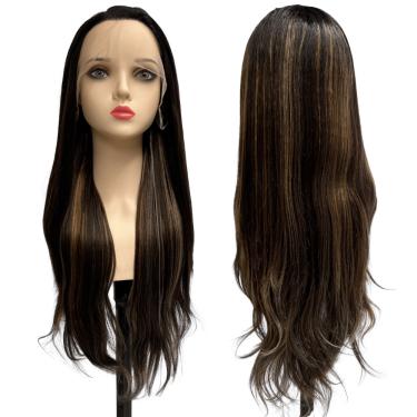 Imagem de Peruca front lace HD orgânica preta com mechas loiras 427613