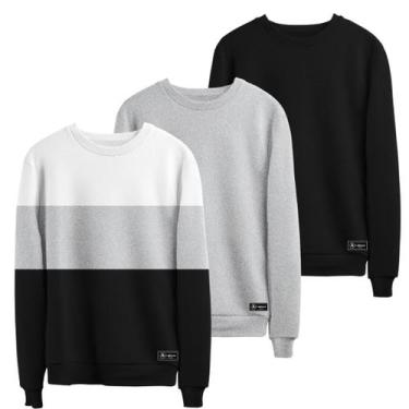 Imagem de Kit 3 Moletons Masculino e Feminino Liso Básico sem Capuz gola Redonda