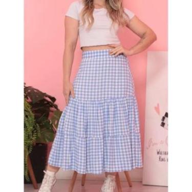 Imagem de Saia Midi feminina estampada xadrez lisa duas marias moda modesta evangelica-Feminino