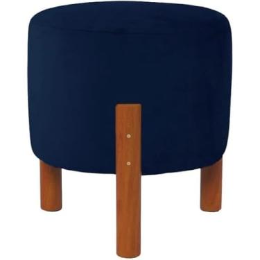 Imagem de Puff Redondo Luxo Decorativo Charme Thor com Pés de Madeira Suede Azul -PC MÓVEIS