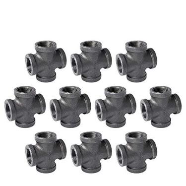 Imagem de Conector de ajuste cruzado em 4 vias, encaixe de tubo de ferro maleável TZH doméstico para estilo industrial vintage, flanges com orifício roscado para projetos faça você mesmo/decoração de móveis/prateleiras (10, 1/2"), 3/4“