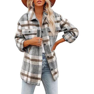 Imagem de Camisa feminina xadrez patchwork xadrez camisa de flanela blusa casual camisa oversized Jacet Lumberjac camisa manga comprida camisa blusa blusa camisa, cáqui, XL