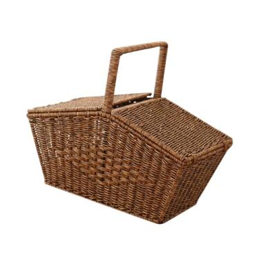 Imagem de IEUDNS Cesto de, cesta tecida, cesta de vime de imitação artesanal, cesta de serviço de armazenamento para legumes, frutas e pão, Marrom