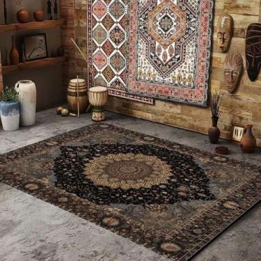 Imagem de Tapete retrô americano grande área sala de estar decoração casa estilo étnico quarto tapete vestiário sala tapete macio lavável, flanela 2,200 x 250 cm 78,7 x 98 pol.