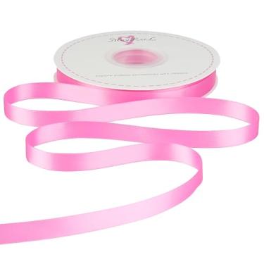 Imagem de MAYREEL Fita de cetim rosa choque dupla face fina 1/2 polegada 50 jardas para embrulho de presente, buquês florais, convites, laços, artesanato, festa, decoração de casamento, costura