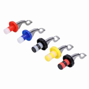 Imagem de Rolha de Garrafa de Vinho de Silicone Akozon, Seladora Manual a Vácuo para Vinho Tinto, Conjunto de 5 Rolhas de Vinho Coloridas Prensadas à Mão, Tampas de Garrafa à Prova de