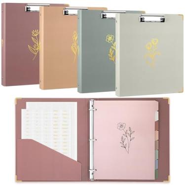 Imagem de Janlaugh Pacote com 4 fichários estéticos de 3 anéis de 2,5 cm com 8 divisórias para pranchetas de papel tamanho carta, 3 fichários com bolso, 2 adesivos em branco, etiquetas de plano mensal para