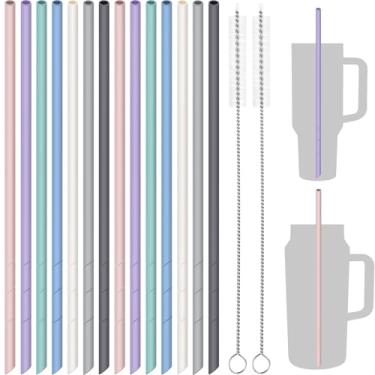 Imagem de NiHome Canudos de silicone de 35,5 cm, pacote com 14 para copos Stanley, comprimento personalizável, ajuste perfeito em garrafas grandes, silicone de grau alimentício sem BPA para bebidas vibrantes,