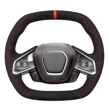 Imagem de MEWANT Capa de volante Alcanatra com costura à mão para Chevrolet (Chevy) Corvette C8 2020-2024 Acessórios de volante para Chevrolet