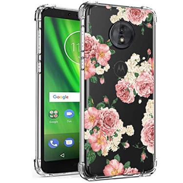 Imagem de Ueokeird Moto G6 Play Case, Moto G6 Forge Case com flores, slim à prova de choque padrão floral transparente macio flexível TPU traseira capa protetora para celular Moto G6 Play/Moto G6 Forge, pink flower