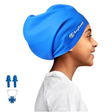 Imagem de Touca de natação infantil extra grande para tranças e dreadlocks, silicone à prova d'água, touca de natação para manter o cabelo seco para crianças, crianças, jovens, meninas, banho, piscina, 1 pacote