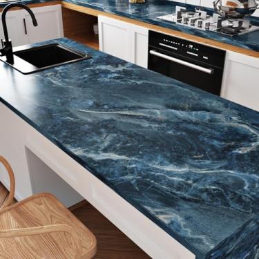 Imagem de Wallderful Papel de contato de mármore azul para bancadas e locatários, papel de parede de mármore à prova d'água, descasque e cole para cozinha, papel de parede adesivo para banheiro, parede, vinil,
