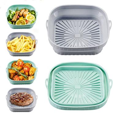 Imagem de Pacote com 2 forros de silicone para fritadeira a ar dobrável, potes de silicone quadrados para fritadeira a ar de 20 cm, acessórios de forno de fritadeira a ar de fácil limpeza, adequado para