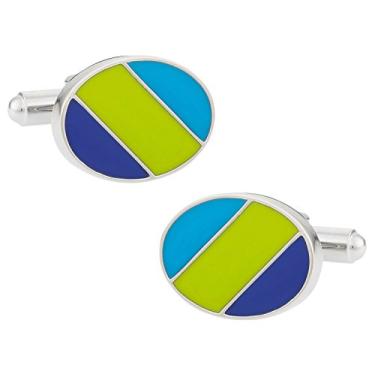 Imagem de Abotoaduras ovais verdes e azuis esmaltados com caixa de apresentação Cuff-Daddy