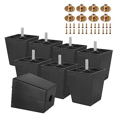 Imagem de Masendelk Parafusos de rosca métrica M8-1,25 Pernas de móveis de plástico 7,6 cm preto quadrado pés de sofá com porcas de placa - Substituição de pés de sofá - Conjunto de 8 pernas de sofá