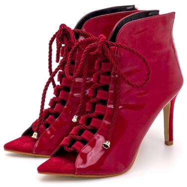 Imagem de Sandália Lisa Ankle Boot Feminina Moda Casual Fashion Fechada Salto e Bico Fino Com Cadarço