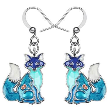 Imagem de BONSNY Brincos de raposa de metal esmaltado para mulheres, meninas, presentes feitos à mão, pingentes de joias, 0.86"tall &0.70"width, Zinco, Sem pedra preciosa