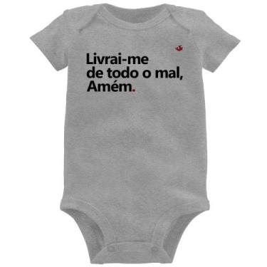Imagem de Body Bebê Livrai-me de todo o mal, amém - Foca na Moda, Cinza, G