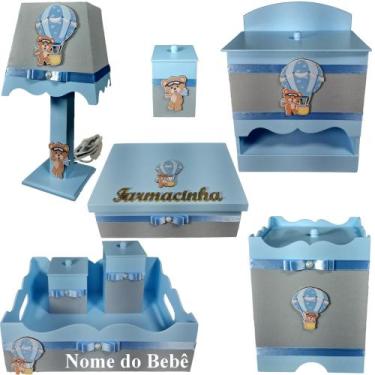 Imagem de Kit farmacinha de bebê Mdf menino - Urso Balão Azul - Flores para Mari