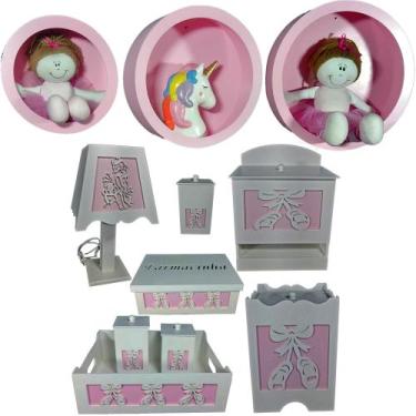 Imagem de Kit Higiene bebê 8 pçs + 3 Nichos Rosa - BAILARINA (Pronta Entrega) - 