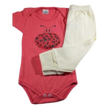 Imagem de Kit Roupa Bebe Menina Algodao 2 Pçs Suedine Saida Maternidade Body Manga Curta Mijao Vira Pe Canelado