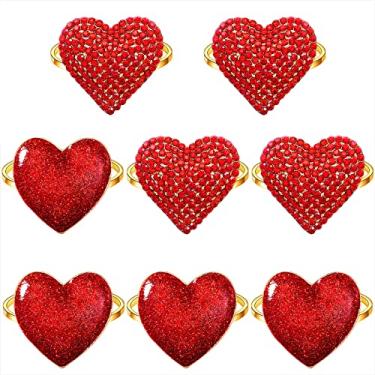 Imagem de NVENF Conjunto De 8 Anéis De Guardanapo, Anéis De Guardanapo De Trevo De Coração De Strass E Flor De Lis Para Configuração De Mesa, Porta-Guardanapos Dourado Para Decoração De Mesa De Feriado De Dia