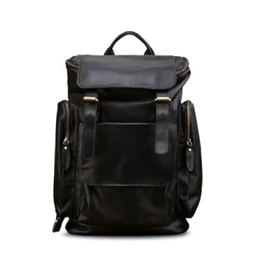 Imagem de Mochila de couro genuíno vintage para homens, bolsa de ombro artesanal, bolsa de viagem de grande capacidade, bolsa retrô para laptop(Black)