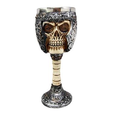 Imagem de Ebros Gift Capacete geral do centurião romano, caveira, vinho, bebida, cálice, estatueta, 170 g, fantasia medieval, esqueleto, ossuário, ossos, caveiras, alquimia, acento macabro, decoração de festa
