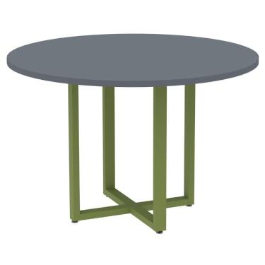 Imagem de Mesa de Reunião Redonda P25 Pandin 110 cm (Largura) Tampo MDP Grafito Pé Aço Tubular Verde Mirô