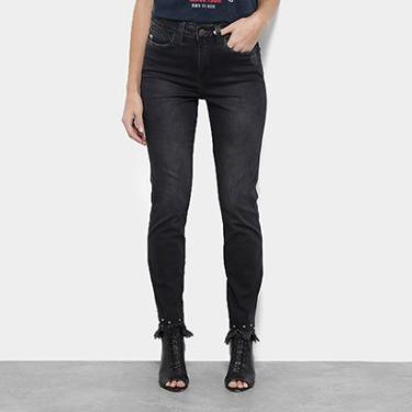 Imagem de Calça Jeans Skinny Carmim Barra Desfiada Cintura Média Feminina-Feminino