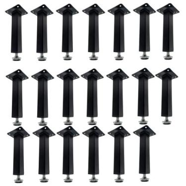 Imagem de Kit 20 Pé Para Móveis Regulável Quadrado Preto 15cm em Metal - RENNA