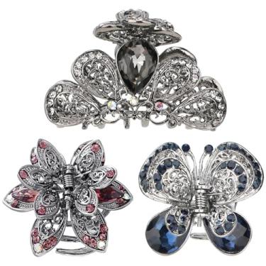 Imagem de Kilofly 3 peças Presilhas femininas de cristal de strass com presilha de cabelo sintético pacote econômico